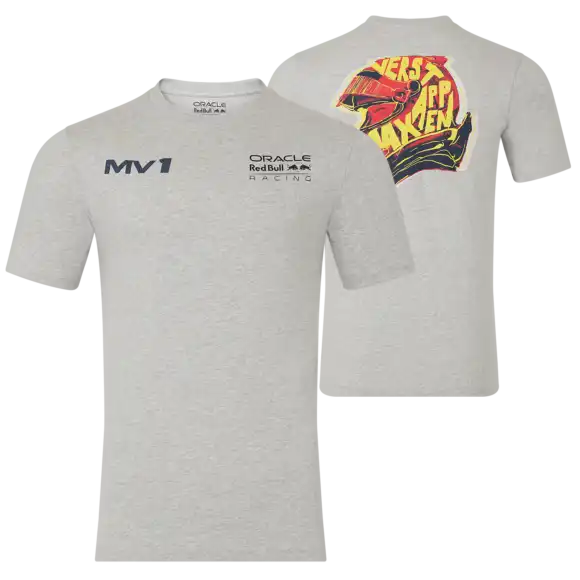 Max Verstappen T-shirt – XS – Red Bull Racing T-Shirt Grijs Max Helmet | Verstappen.com