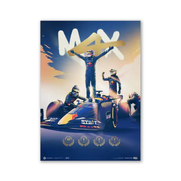 Poster Max Verstappen Wereldkampioen 2024 – Red Bull Racing – Meerkleurig – 50×70 cm | Verstappen.com